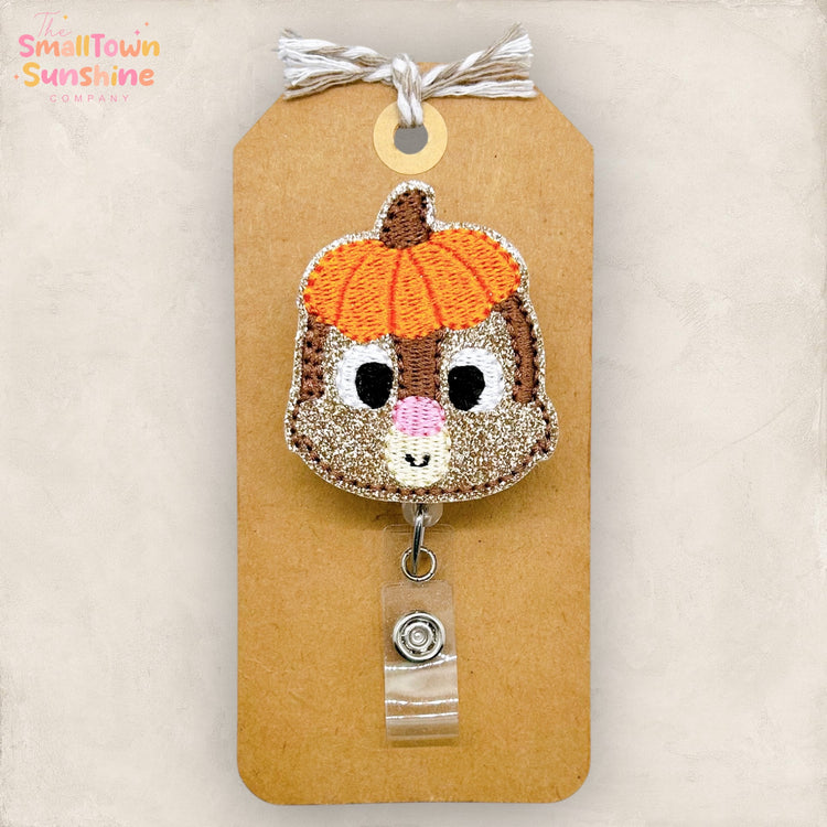 Pumpkin Hat Chipmunk Badge Topper