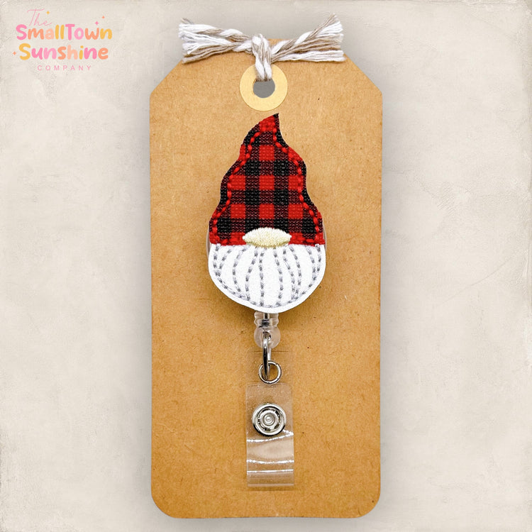 Buffalo Plaid Winter Gnome Badge Topper