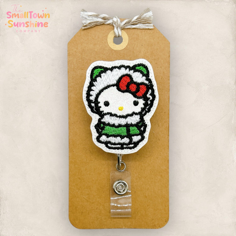 Christmas White Kitty Badge Topper