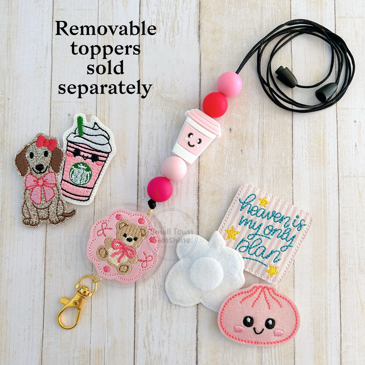 Partially Beaded Lanyard for Removable Badge Toppers | PINK COFFEE