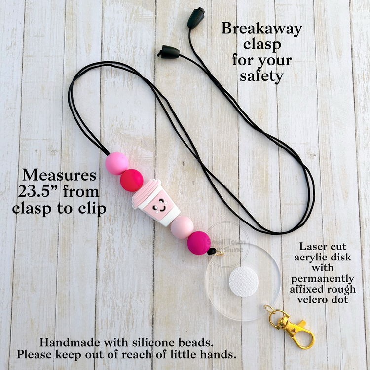 Partially Beaded Lanyard for Removable Badge Toppers | PINK COFFEE