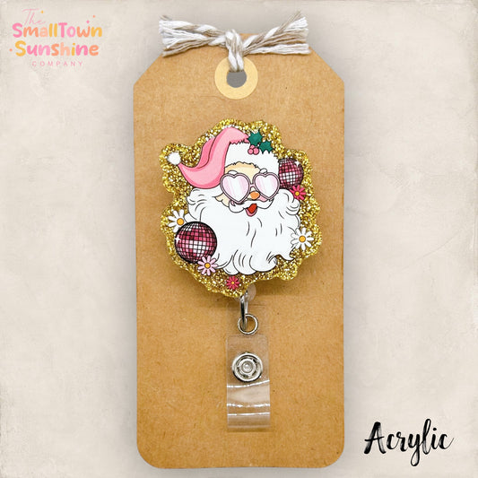 Pink Disco Santa Badge Topper