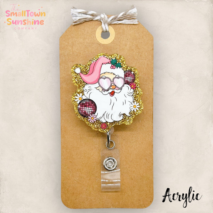 Pink Disco Santa Badge Topper