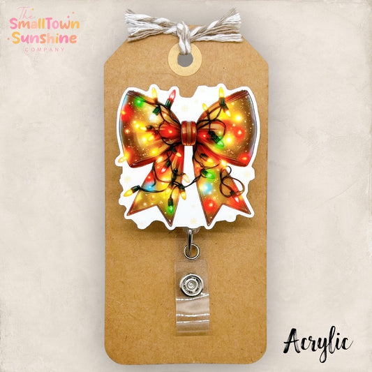 Christmas Bow with Lights Badge Topper