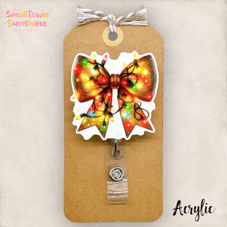 Christmas Bow with Lights Badge Topper