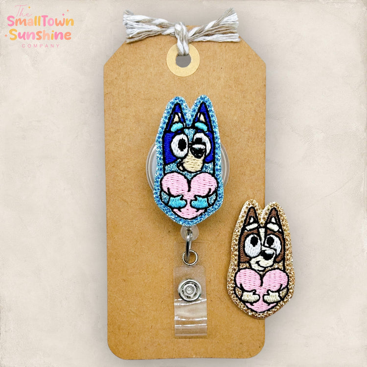 Valentine Dog Sister Hug Badge Toppers