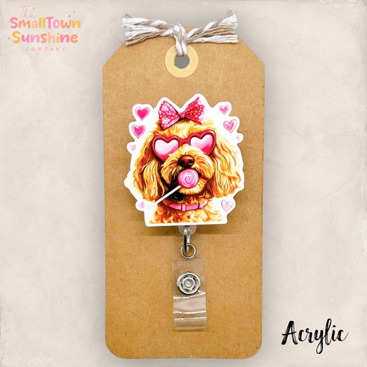 Pink Bow Golden Doodle Badge Topper