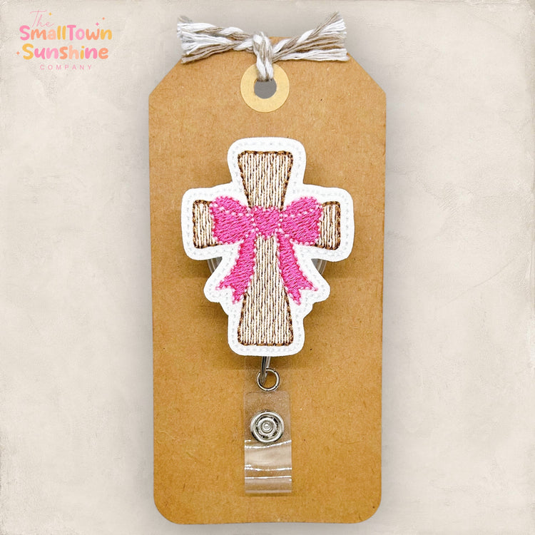 Pink Coquette Cross Badge Topper