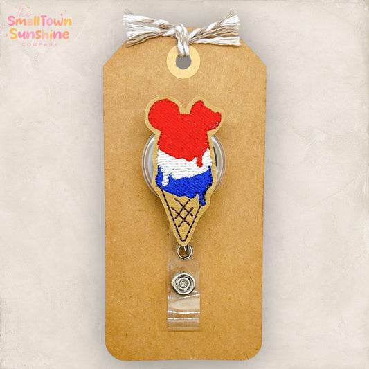 Patriotic Ice Cream Cone Badge Topper