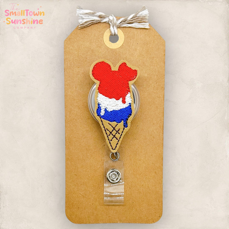 Patriotic Ice Cream Cone Badge Topper