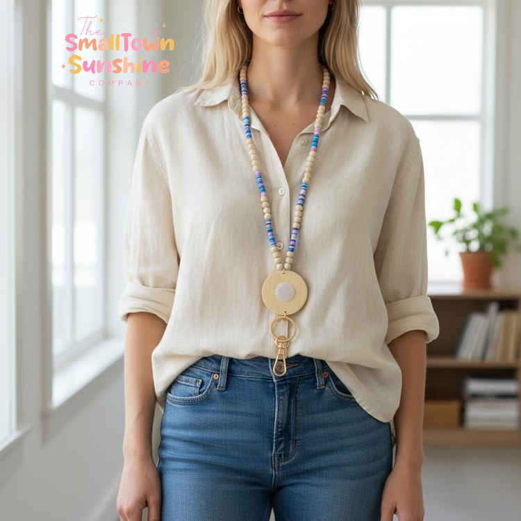 Beaded Lanyard for Removable Badge Toppers | ELECTRIC BLUE