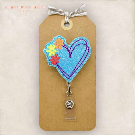 Glitter Floral Heart Badge Topper