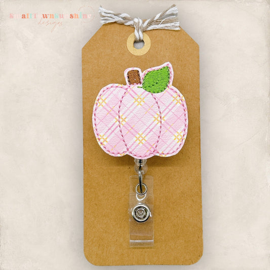 Pink Plaid Pumpkin Badge Topper