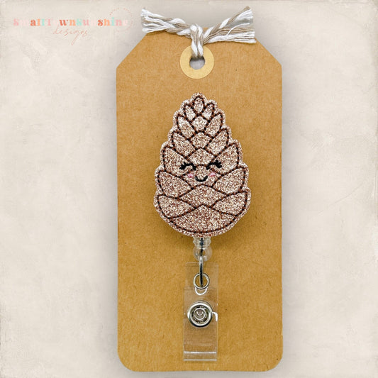 Pinecone Badge Reel, Autumn Badge Reel, Nurse Badge Holder, Teacher Lanyard, Coworker Gift, Badge Buddy, Retractable ID Holder | GLITTER