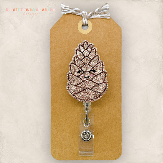 Pinecone Badge Reel, Autumn Badge Reel, Nurse Badge Holder, Teacher Lanyard, Coworker Gift, Badge Buddy, Retractable ID Holder | GLITTER