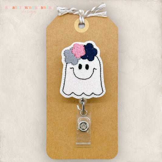 Ghost with Flowers Badge Topper