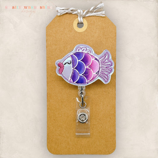 Purple Kissy Fish Badge Reel, Tropical Fish Badge Reel, Fish Badge Reel, Nurse Badge Reel, Teacher Lanyard, Retractable ID Badge Holder