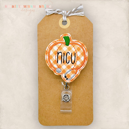 Plaid NICU Pumpkin Badge Reel, Autumn Badge Reel, Halloween Badge Clip, NICU Nurse Badge Holder, Teacher Lanyard, Retractable ID Holder