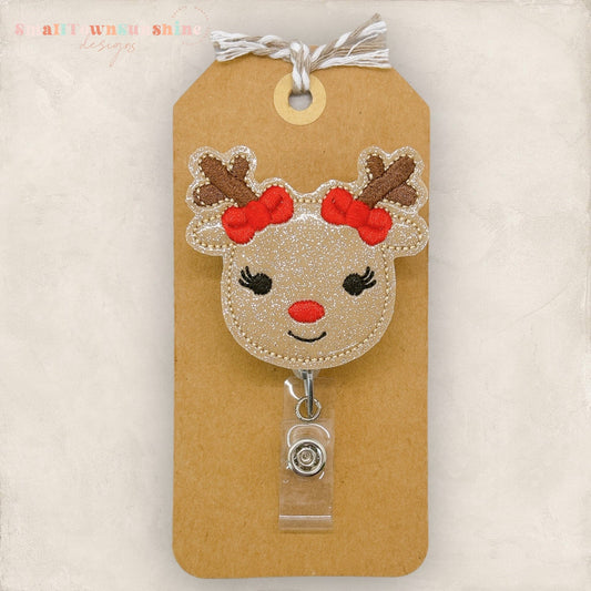 Reindeer with Bows Badge Topper