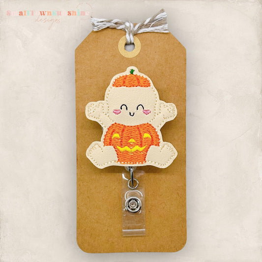 Pumpkin Baby Badge Reel, Halloween Badge, L & D Nurse Badge Clip, Daycare Lanyard, Coworker Gift, Interchangeable, Retractable ID Holder