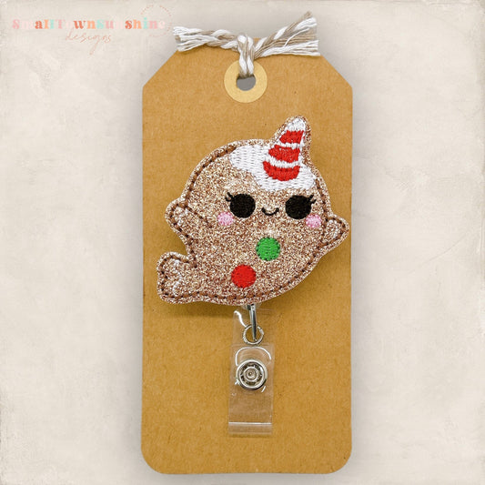 Gingerbread Narwhal Badge Topper