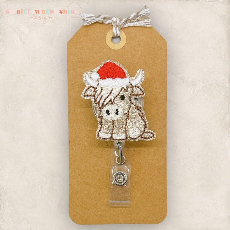 Santa Highland Cow Badge Topper