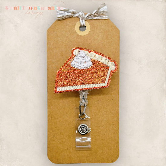 Pumpkin Pie Badge Reel, Thanksgiving Badge Reel, Nurse Badge, Teacher Lanyard, Badge Buddy, Coworker Gift, Retractable ID Holder | GLITTER
