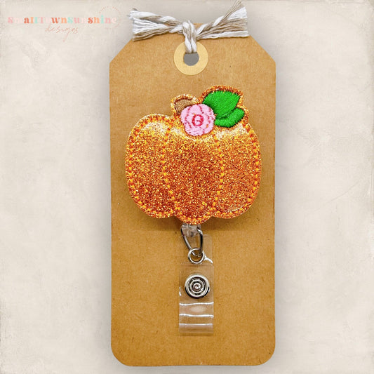 Pumpkin with Pink Flower Badge Topper