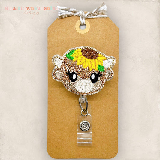 Sunflower Highland Cow Badge Topper