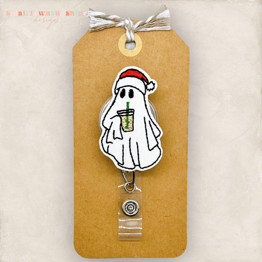 Ghost Santa with Coffee Badge Topper