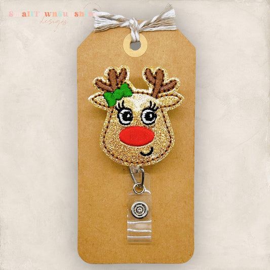 Reindeer with Bow Badge Topper