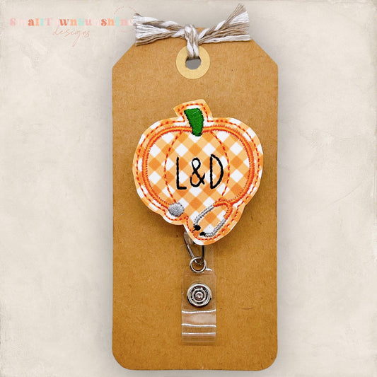 Plaid L & D Pumpkin Badge Topper