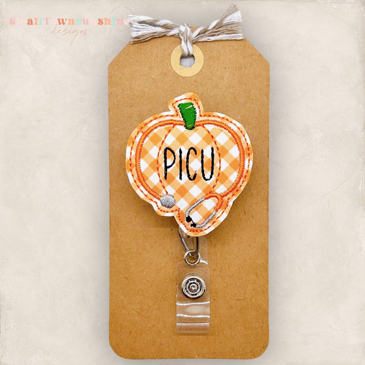 Plaid PICU Pumpkin Badge Topper
