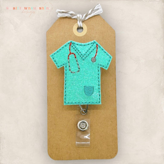 Teal Glitter Scrub Top Badge Topper