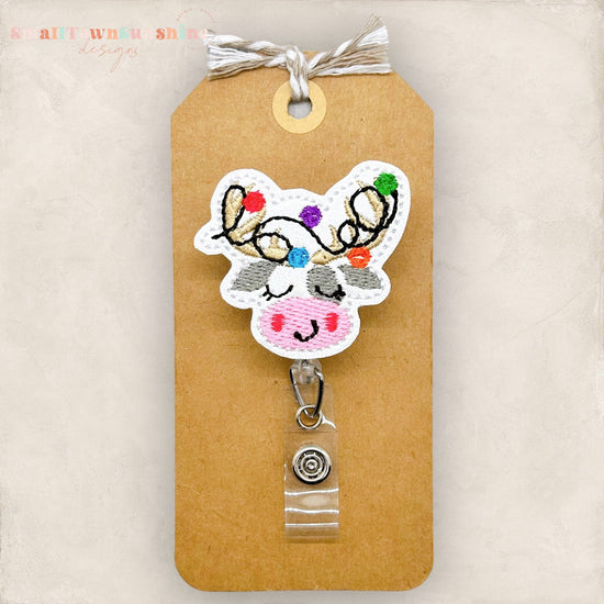 Reindeer Cow With Lights Badge Topper