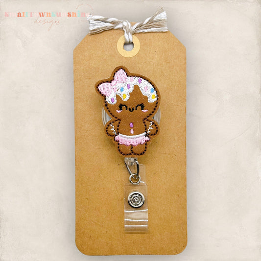 Frosted Gingerbread Girl Badge Topper