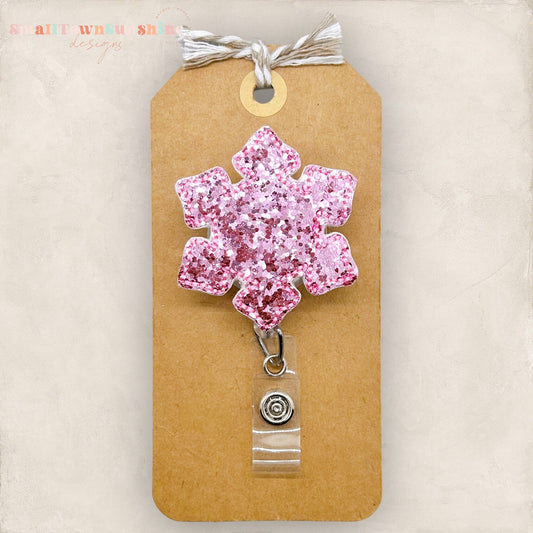Pink Glitter Snowflake Badge Topper