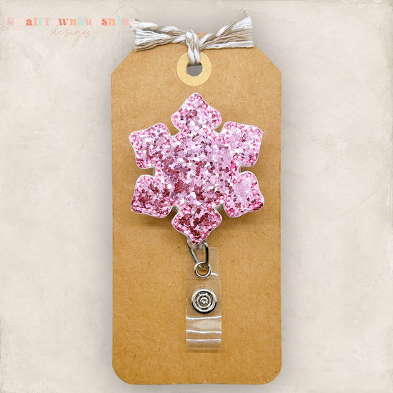 Pink Glitter Snowflake Badge Topper