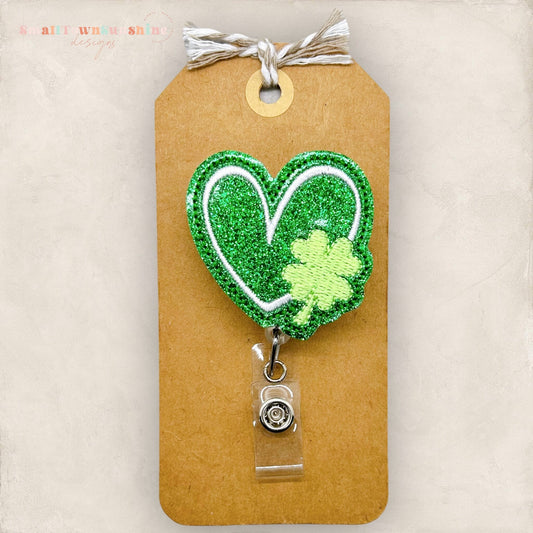 Four Leaf Clover Heart Badge Topper
