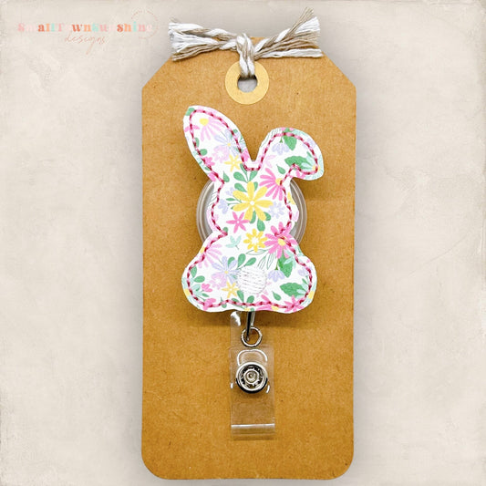 Pink Floral Bunny Badge Topper