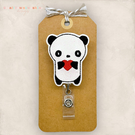 Panda Holding Heart Badge Topper
