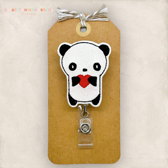 Panda Holding Heart Badge Topper