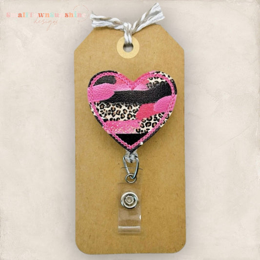 Pink Leopard Heart Badge Topper