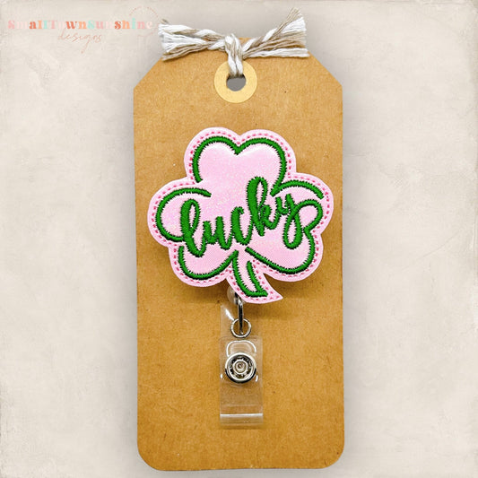 Pink Lucky Shamrock Badge Topper