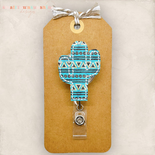 Turquoise Aztec Cactus Badge Topper