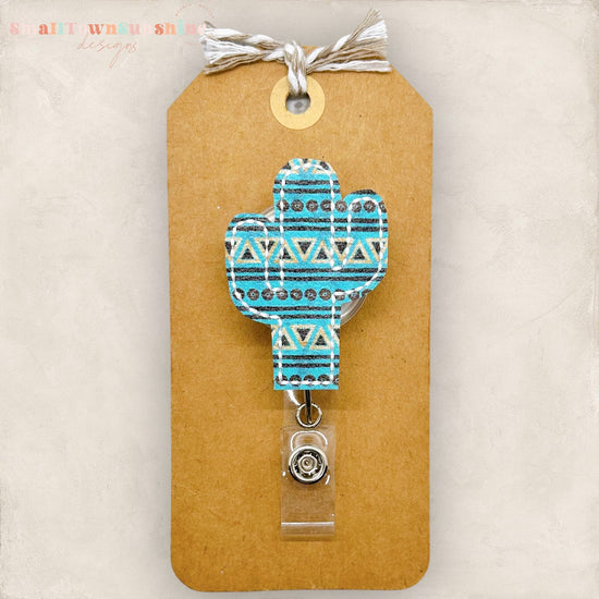 Turquoise Aztec Cactus Badge Topper
