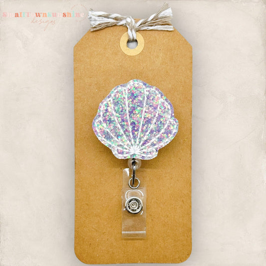 Purple Glitter Seashell Badge Topper