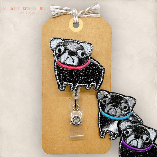 Black Pug Badge Topper