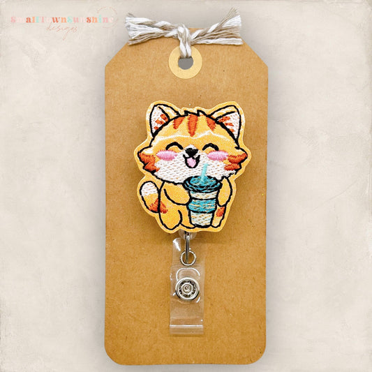 Happy Cat with Coffee Badge Topper