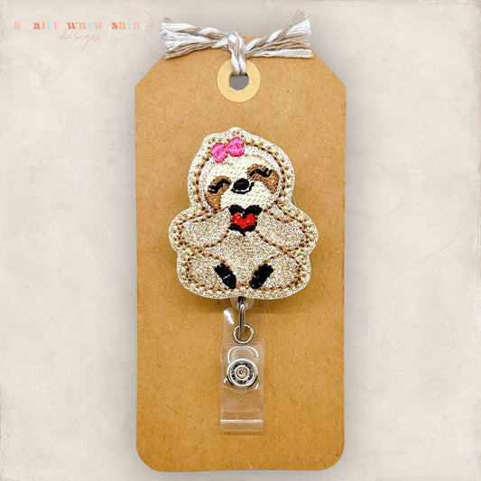Heart Hands Sloth Badge Topper